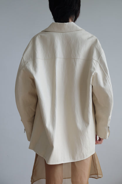 ✨推！Minimal Zips PU Leather Jacket (Cream)