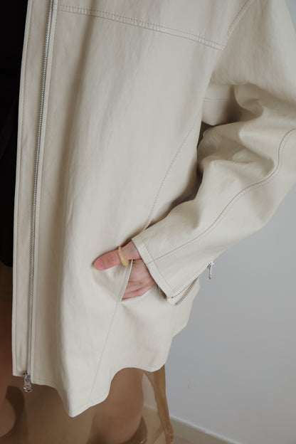 ✨推！Minimal Zips PU Leather Jacket (Cream)