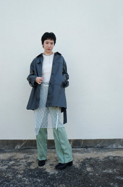 Faux Leather Trench Coat (Grey)