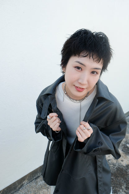 Faux Leather Trench Coat (Grey)