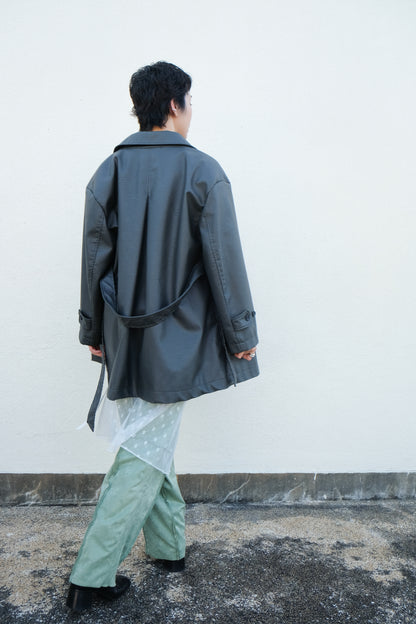 Faux Leather Trench Coat (Grey)
