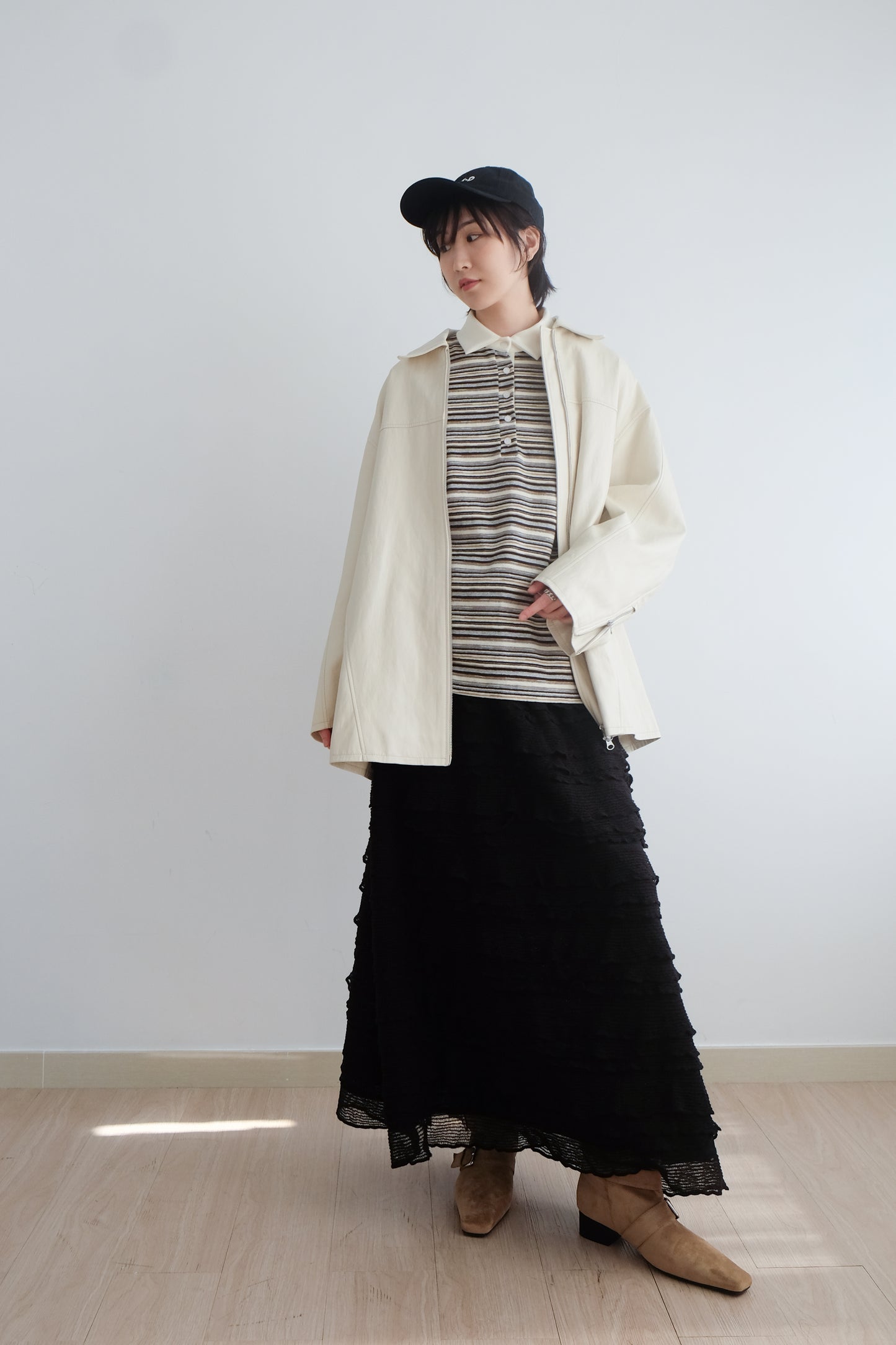 ✨推！Minimal Zips PU Leather Jacket (Cream)