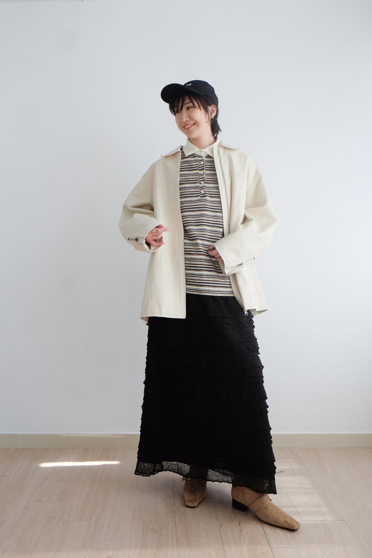 ✨推！Minimal Zips PU Leather Jacket (Cream)