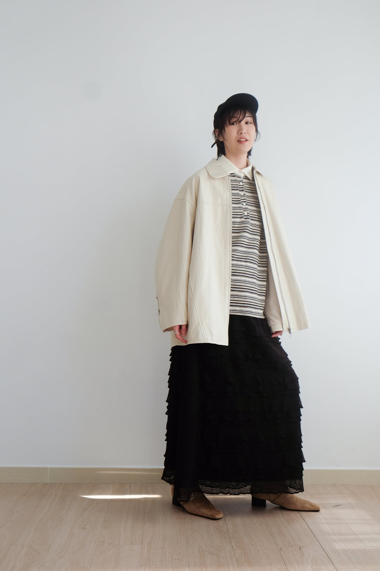 ✨推！Minimal Zips PU Leather Jacket (Cream)