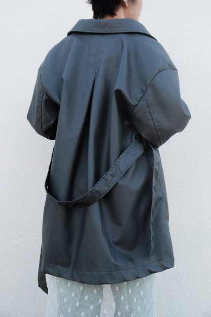 Faux Leather Trench Coat (Grey)