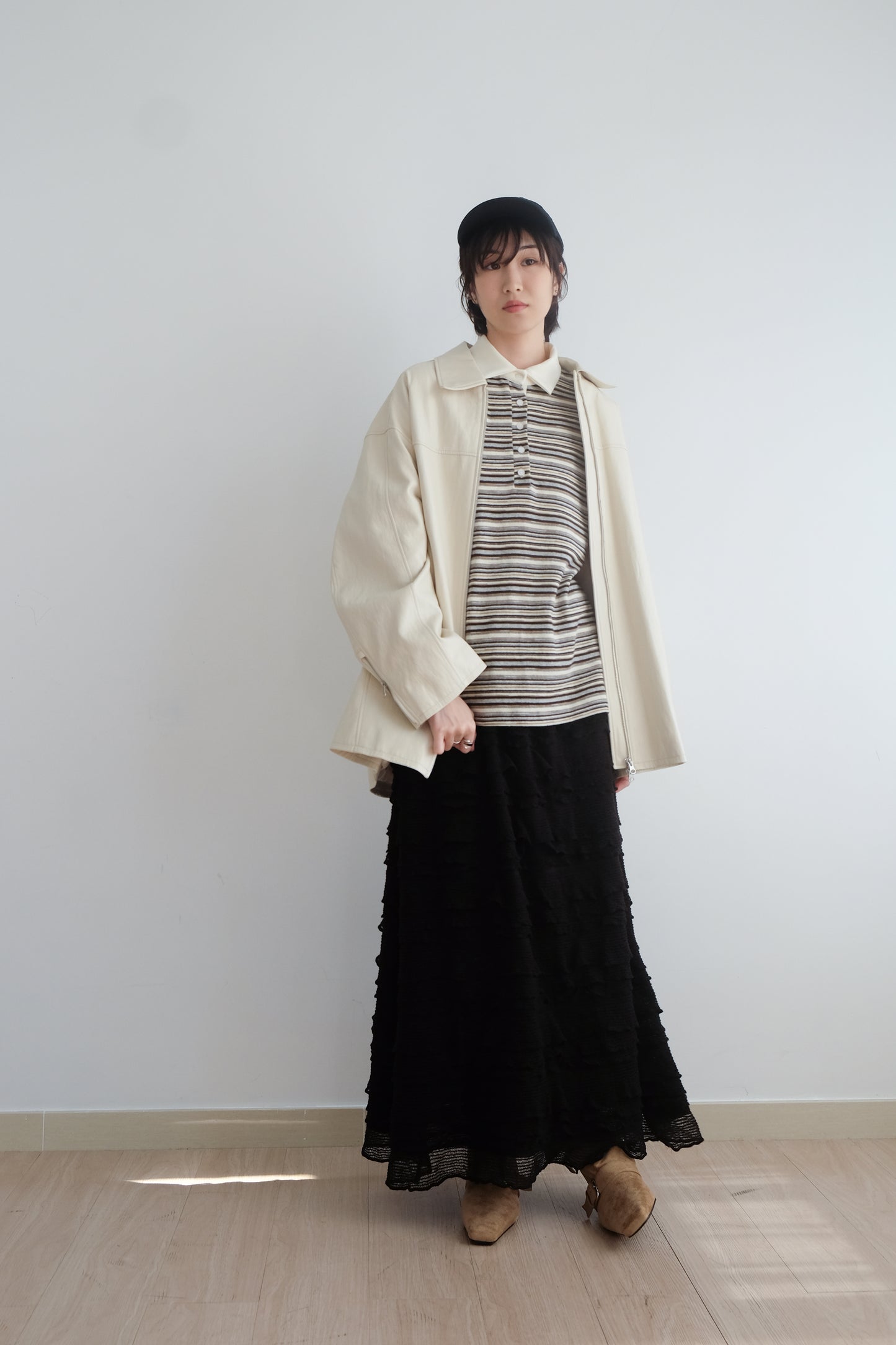 ✨推！Minimal Zips PU Leather Jacket (Cream)