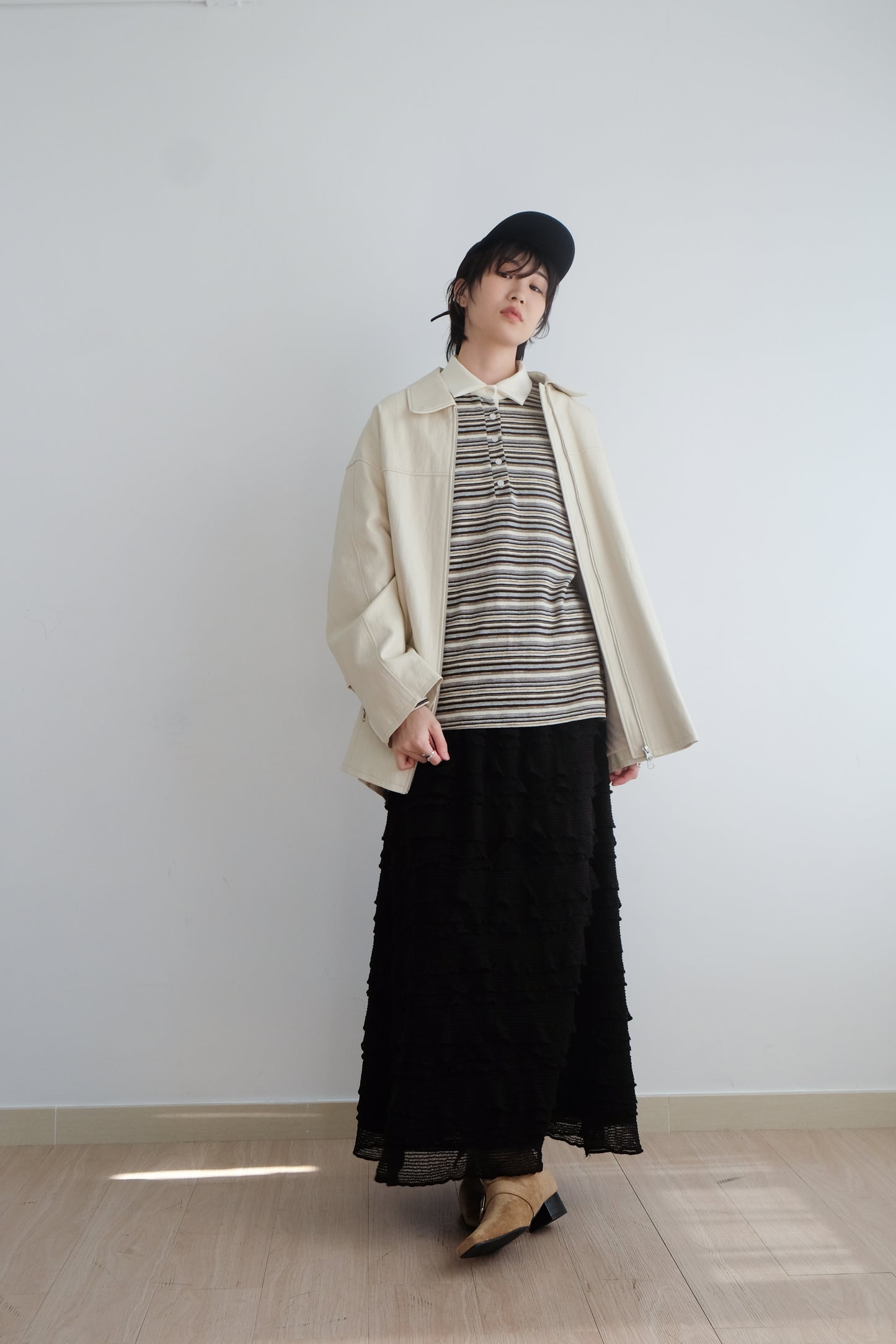 ✨推！Minimal Zips PU Leather Jacket (Cream)