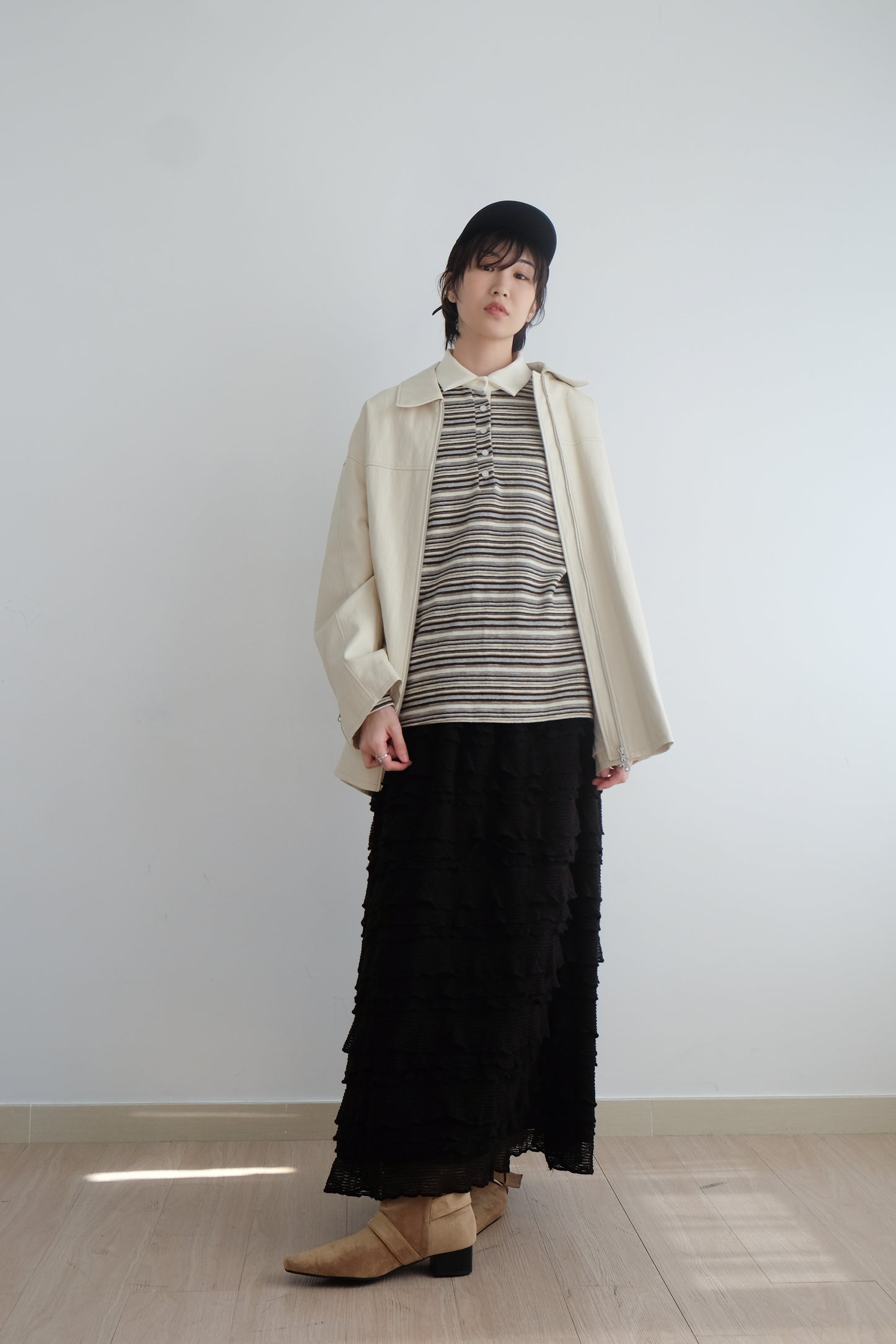 ✨推！Minimal Zips PU Leather Jacket (Cream)
