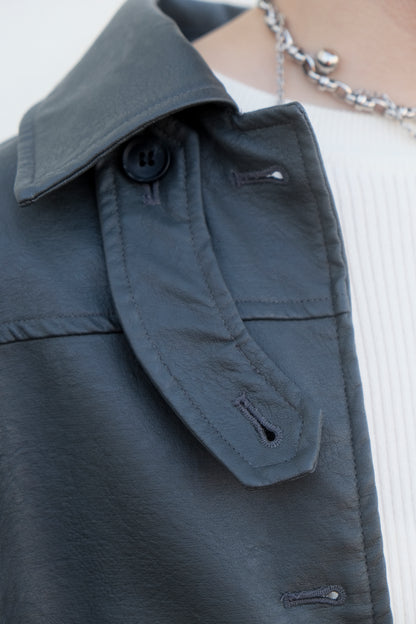 Faux Leather Trench Coat (Grey)