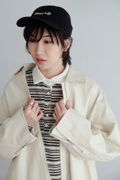 ✨推！Minimal Zips PU Leather Jacket (Cream)