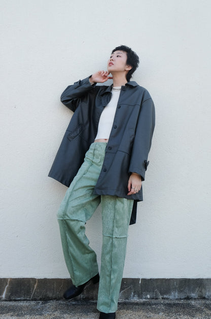 Faux Leather Trench Coat (Grey)