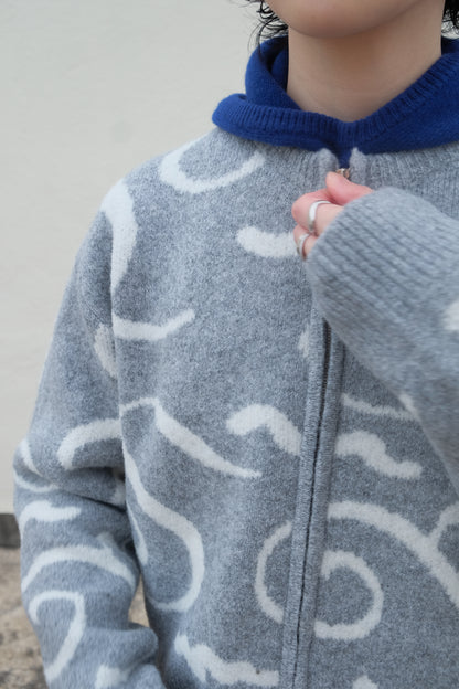 ✨推！"Yin Yang"  Wool Knit Zip Jacket (Grey)