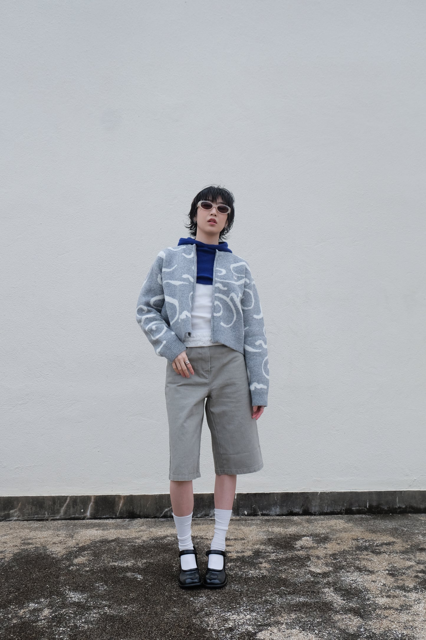 Boxy Mid-length Jorts (Charcoal/ Grey)