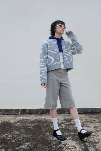 Boxy Mid-length Jorts (Charcoal/ Grey)