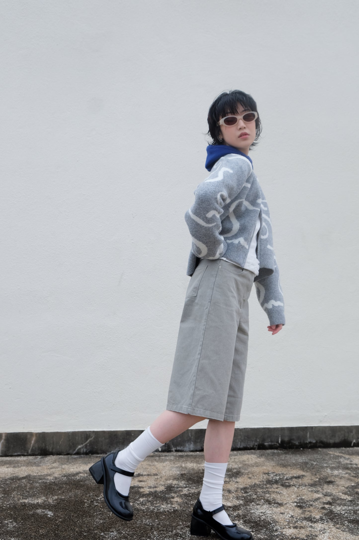 Boxy Mid-length Jorts (Charcoal/ Grey)