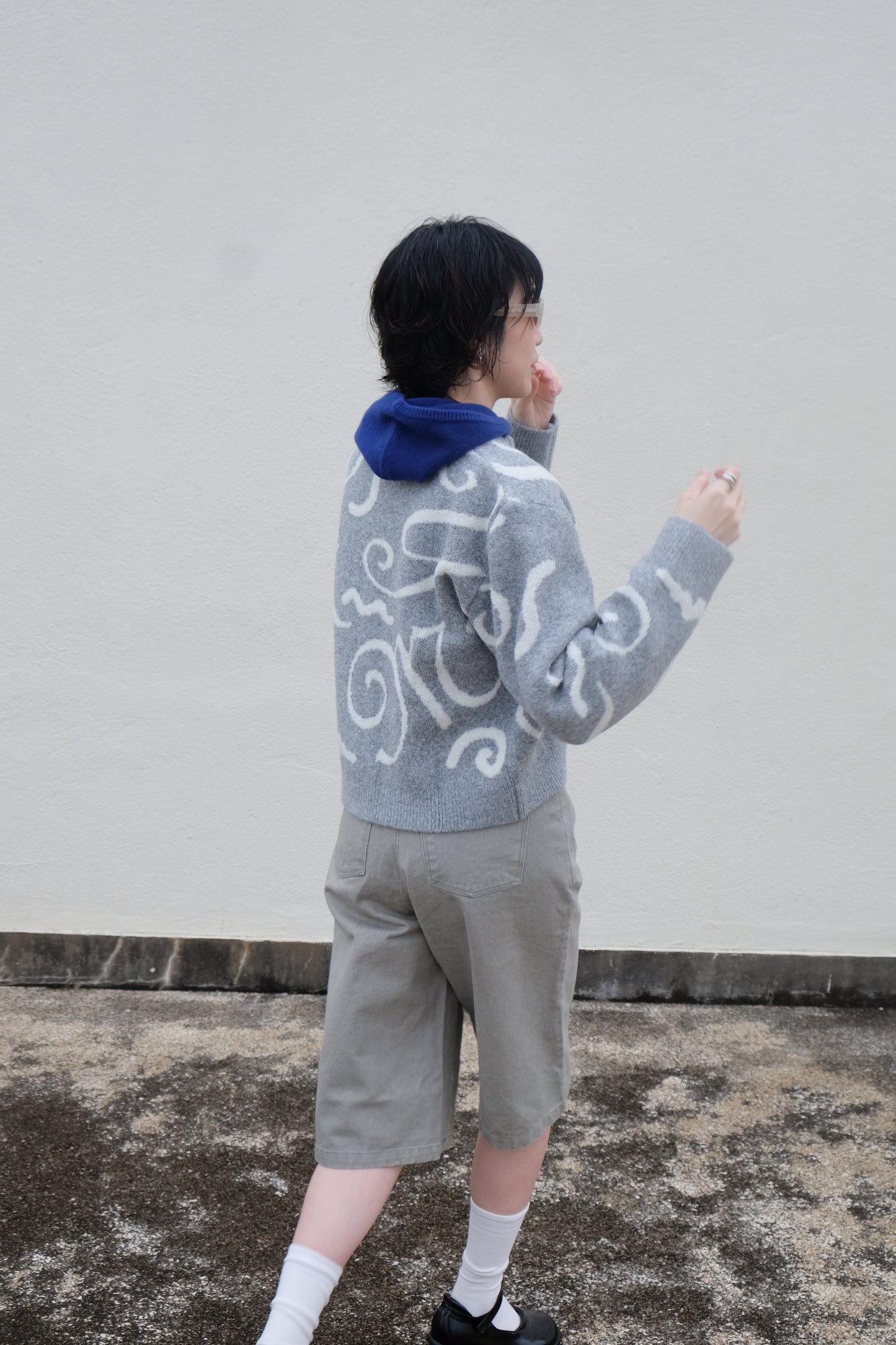 Cropped Hoodie - Merino Wool & Cashmere (Blue)