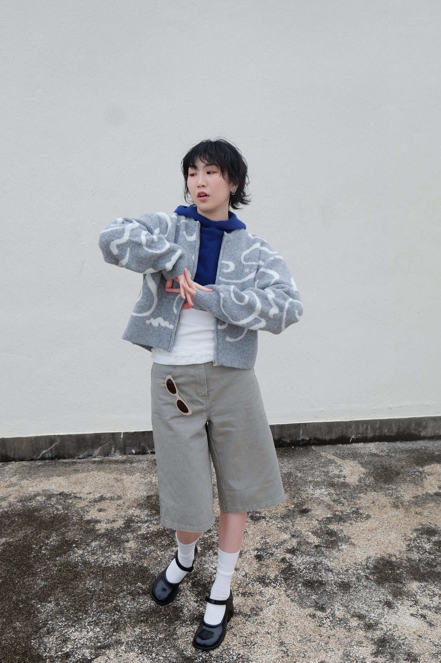 Boxy Mid-length Jorts (Charcoal/ Grey)