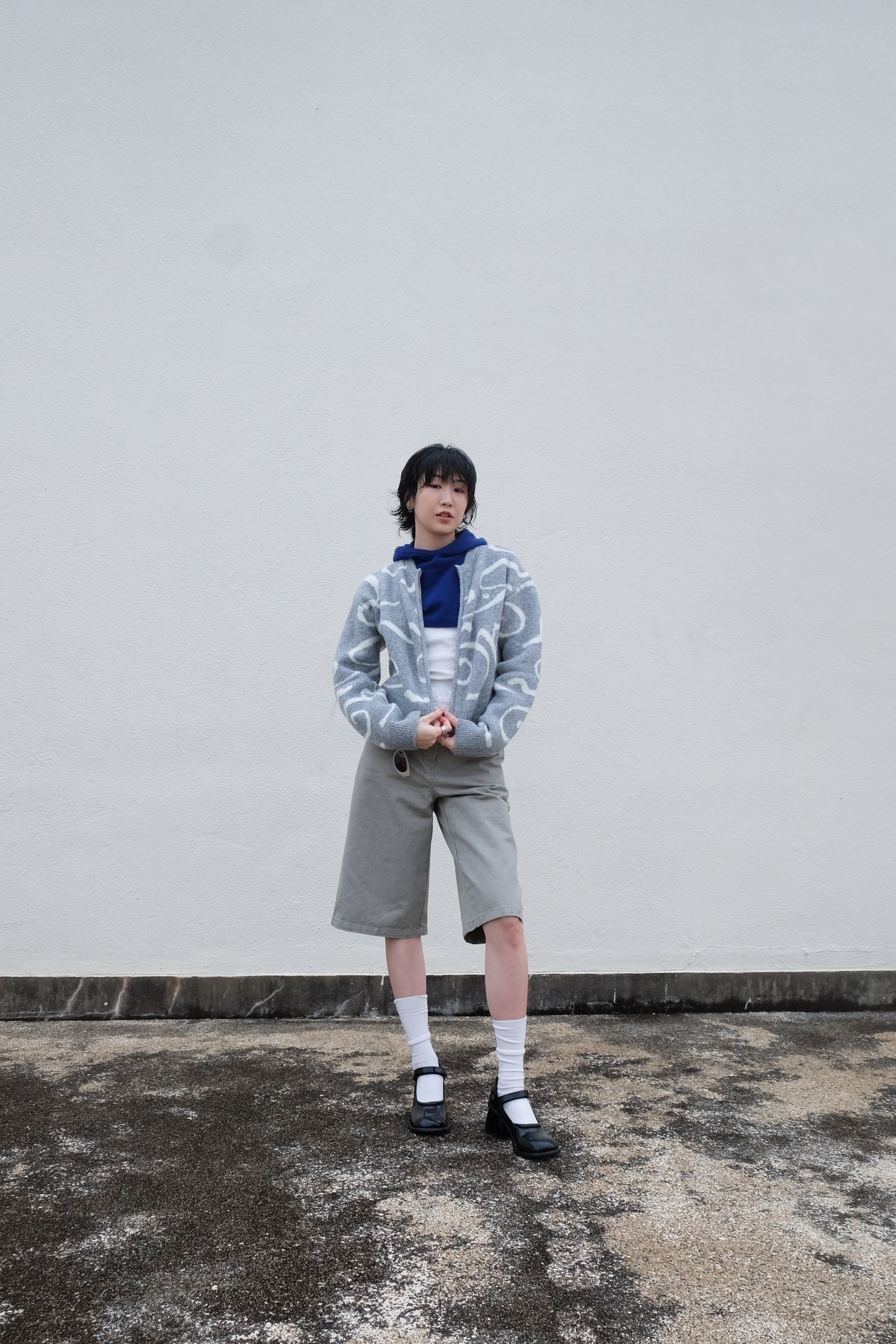 Boxy Mid-length Jorts (Charcoal/ Grey)
