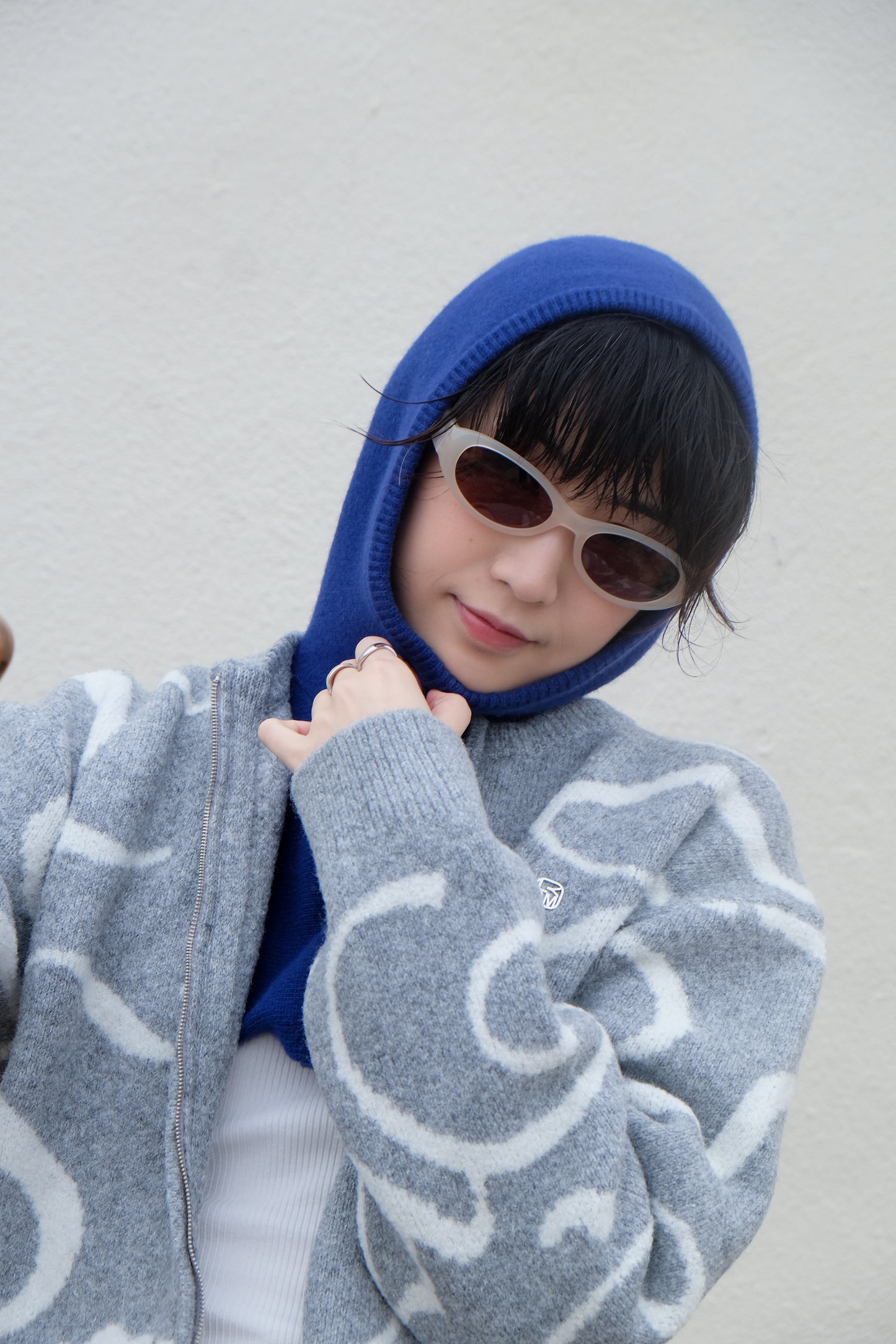Cropped Hoodie - Merino Wool & Cashmere (Blue)