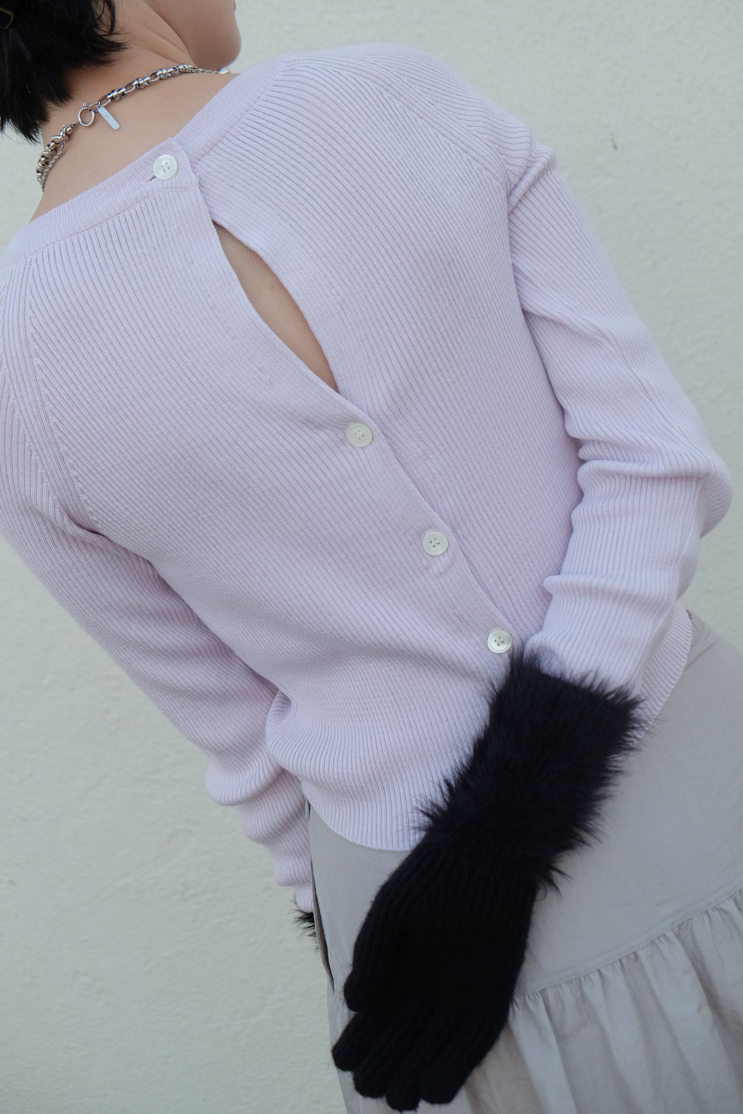 Back Open Knit Top (Lilac/ Ivory)