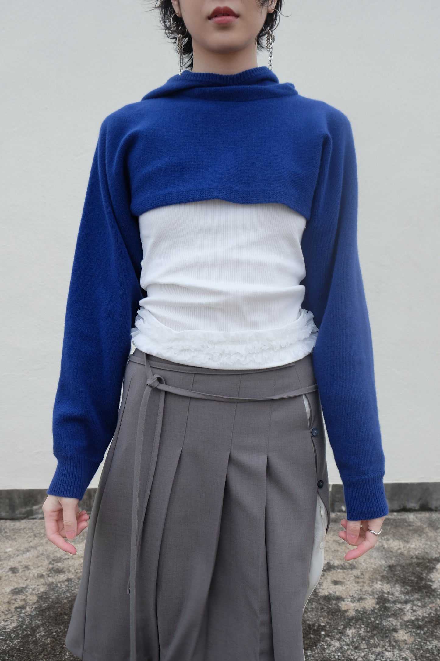 Cropped Hoodie - Merino Wool & Cashmere (Blue)