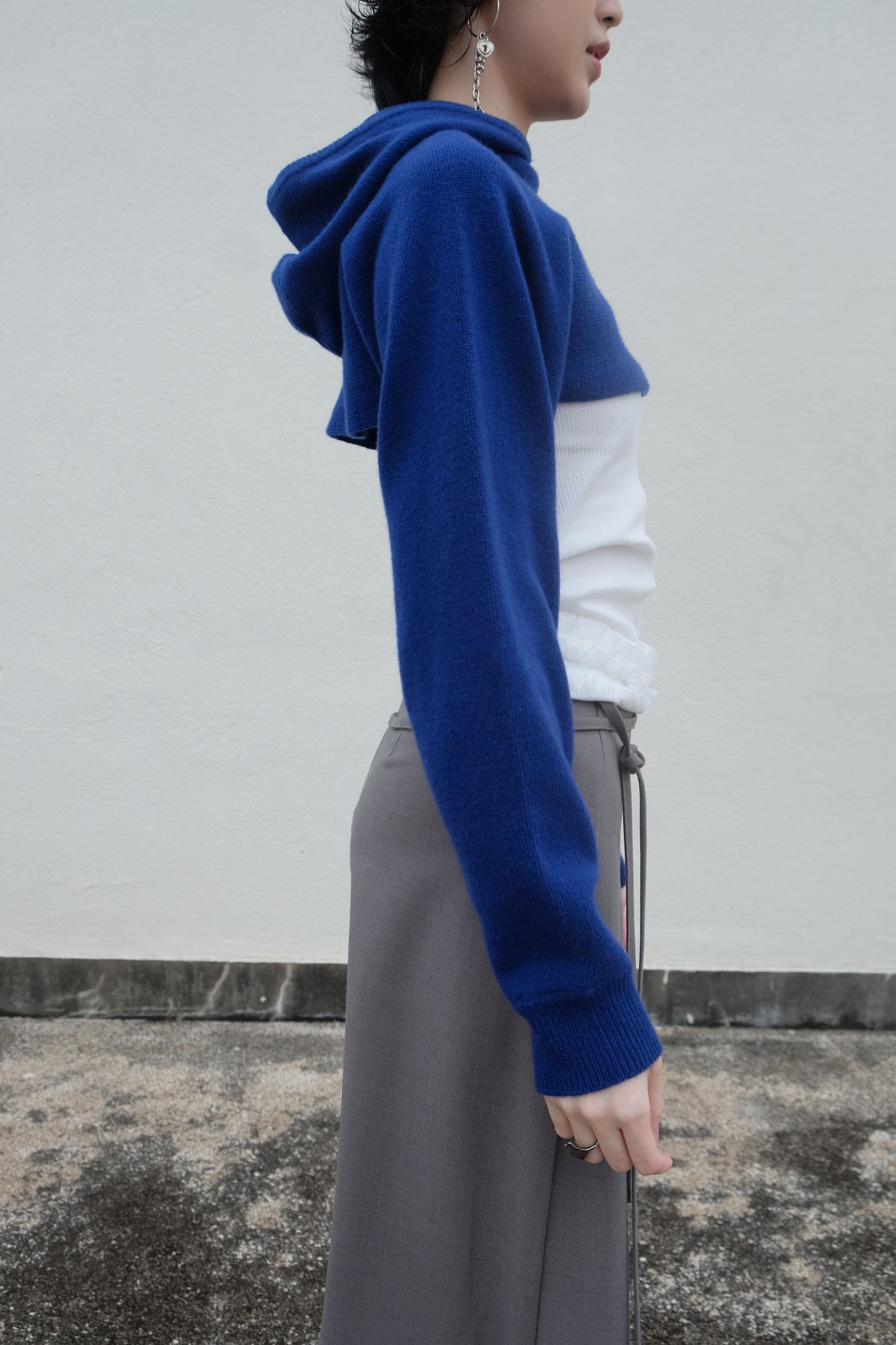 Cropped Hoodie - Merino Wool & Cashmere (Blue)