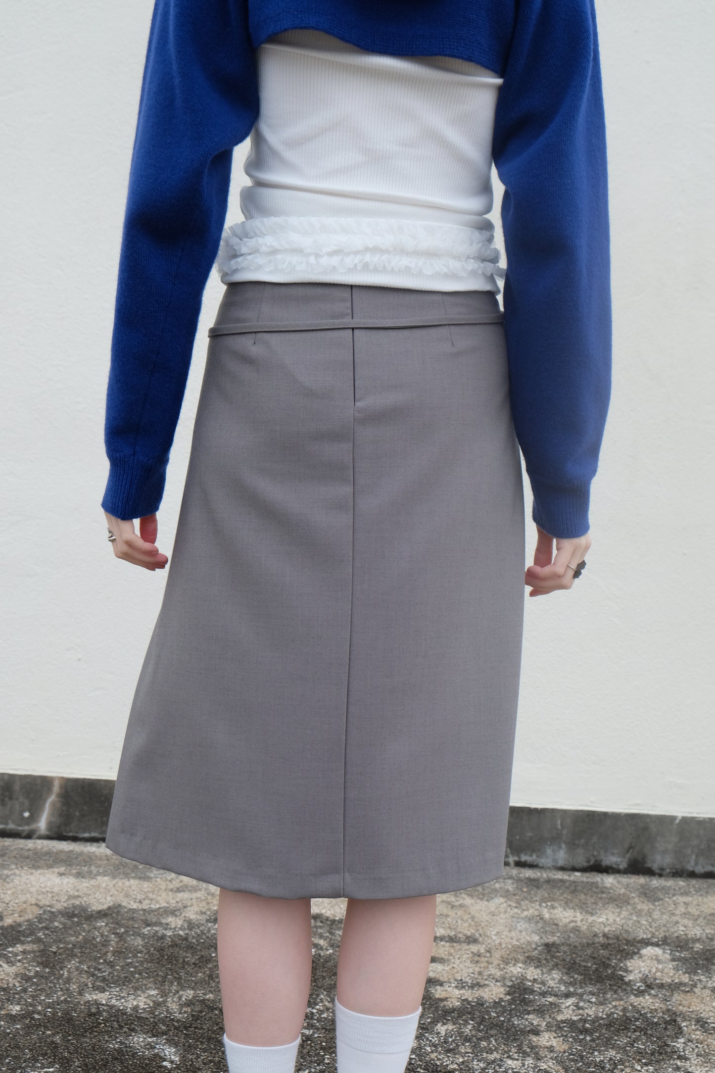 ✨推！"Winona" Double-layer Slit & Pleated Skirt (Grey)