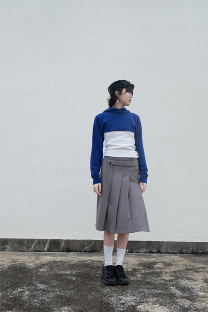 ✨推！"Winona" Double-layer Slit & Pleated Skirt (Grey)