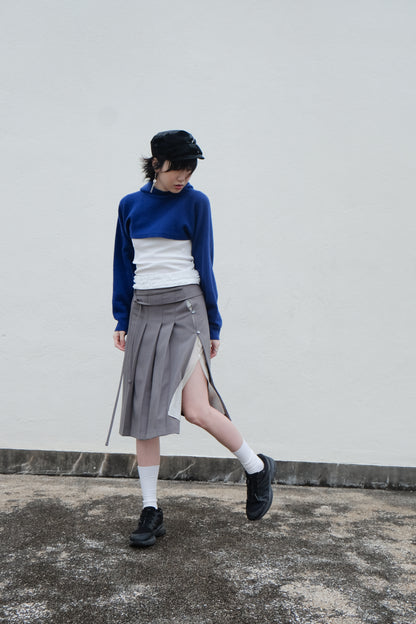 ✨推！"Winona" Double-layer Slit & Pleated Skirt (Grey)