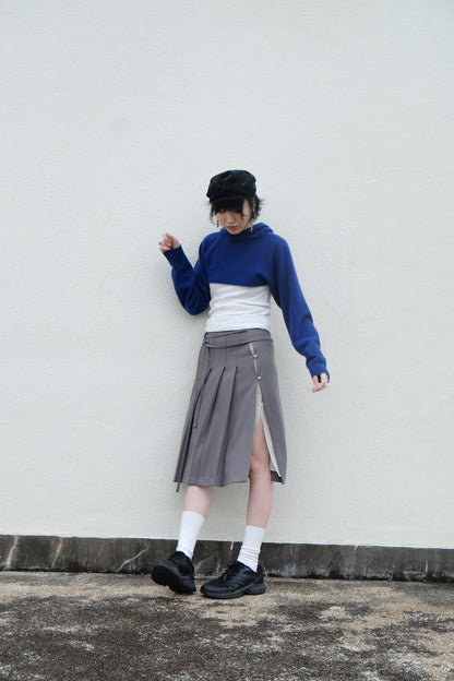 ✨推！"Winona" Double-layer Slit & Pleated Skirt (Grey)