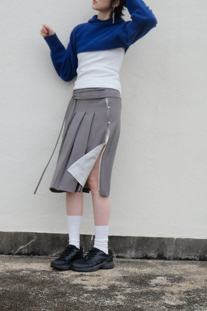 ✨推！"Winona" Double-layer Slit & Pleated Skirt (Grey)