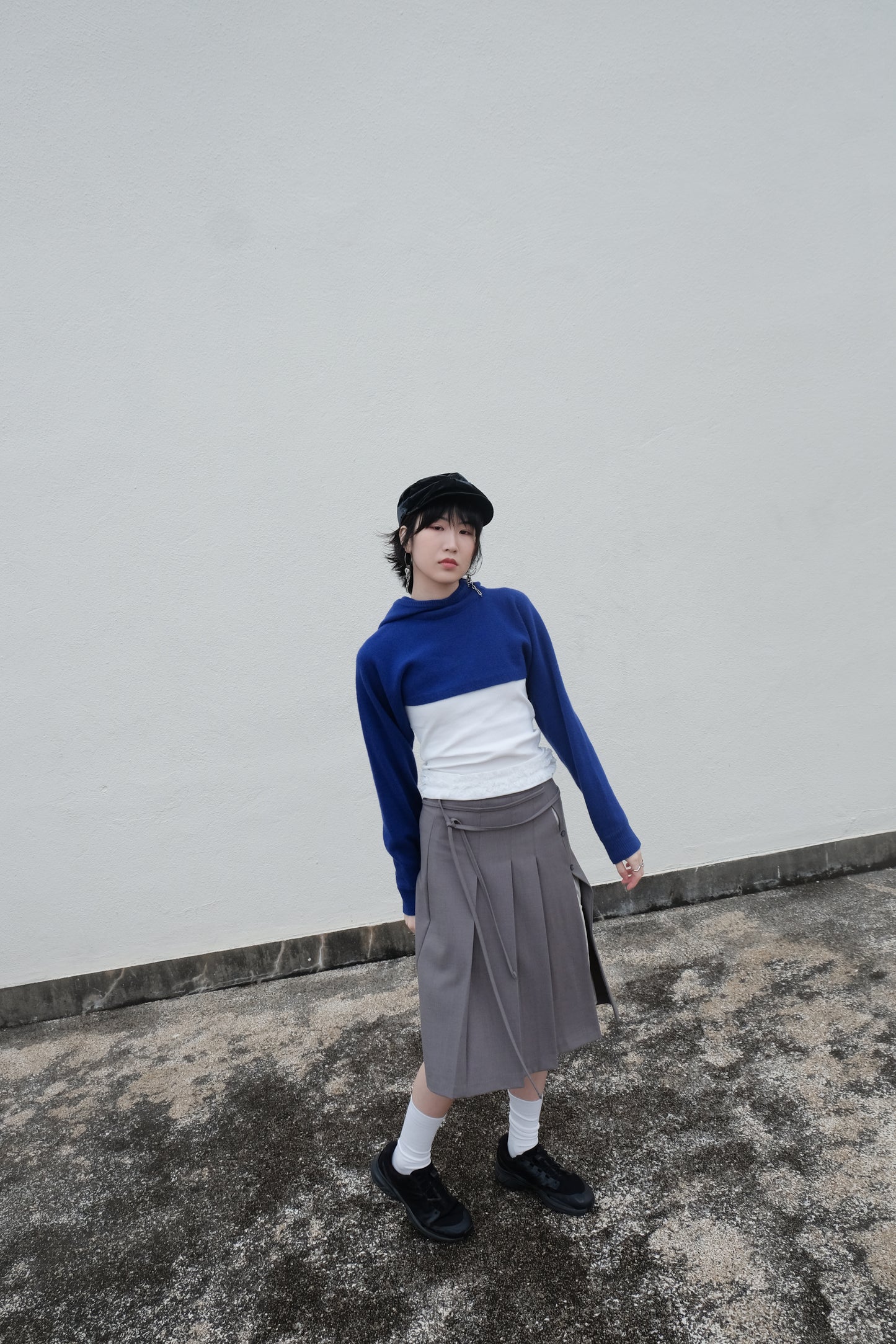 ✨推！"Winona" Double-layer Slit & Pleated Skirt (Grey)