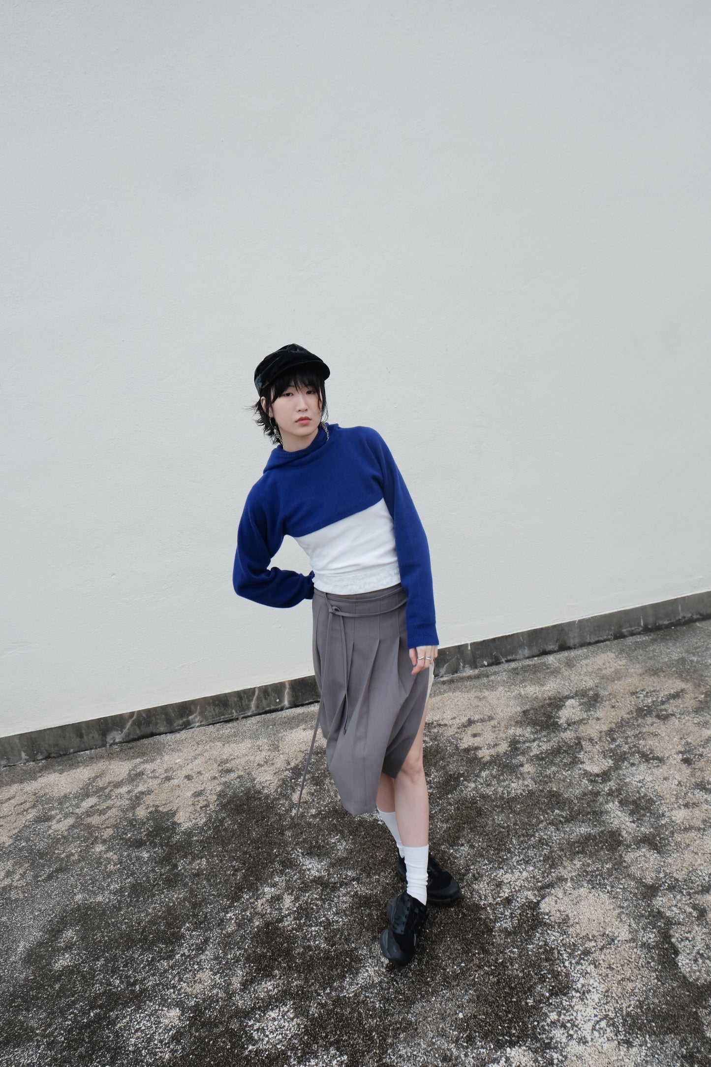 ✨推！"Winona" Double-layer Slit & Pleated Skirt (Grey)