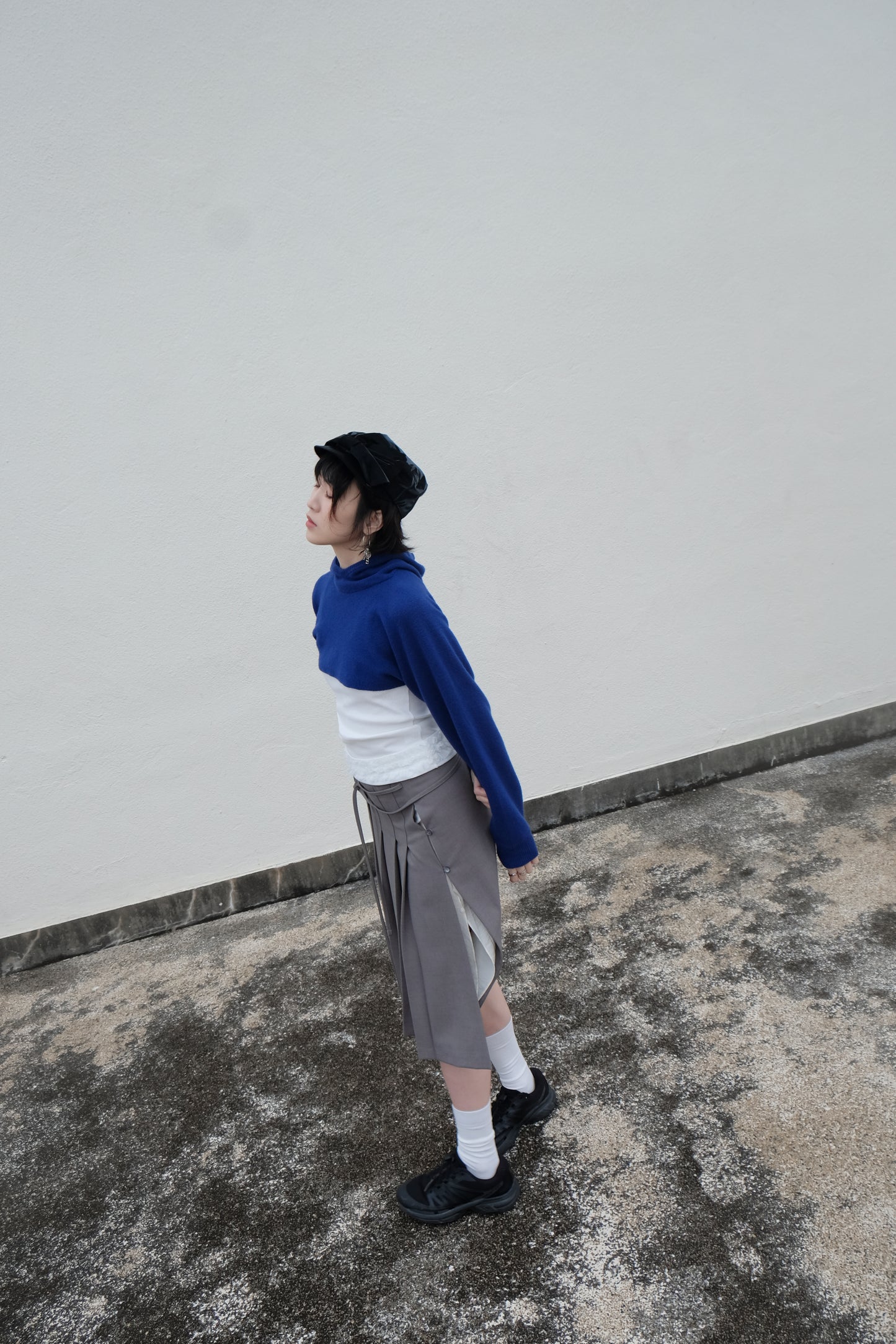 ✨推！"Winona" Double-layer Slit & Pleated Skirt (Grey)