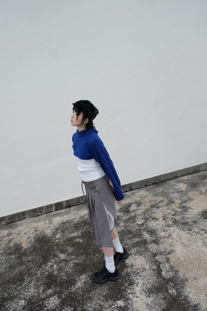 ✨推！"Winona" Double-layer Slit & Pleated Skirt (Grey)