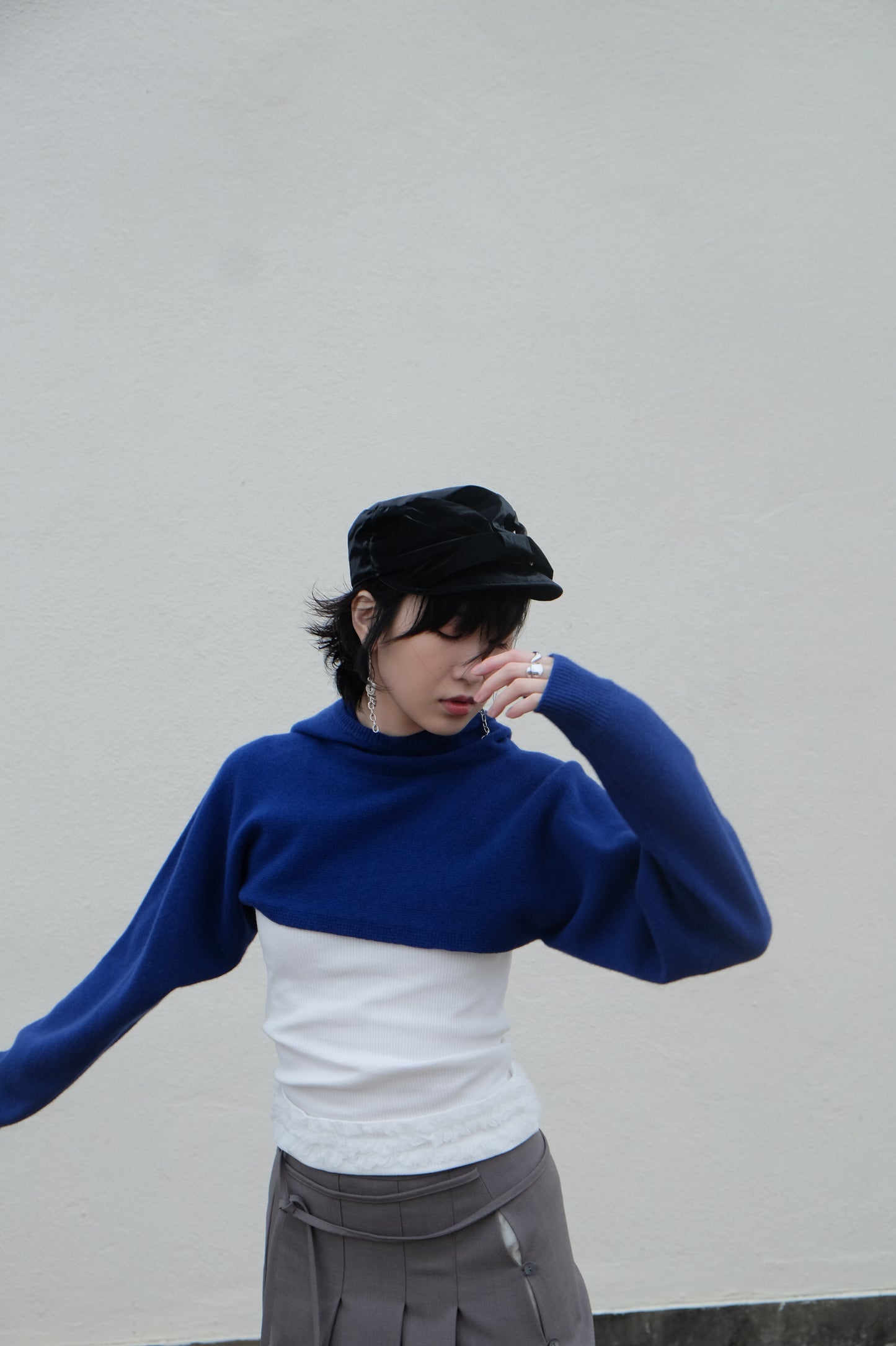 Cropped Hoodie - Merino Wool & Cashmere (Blue)