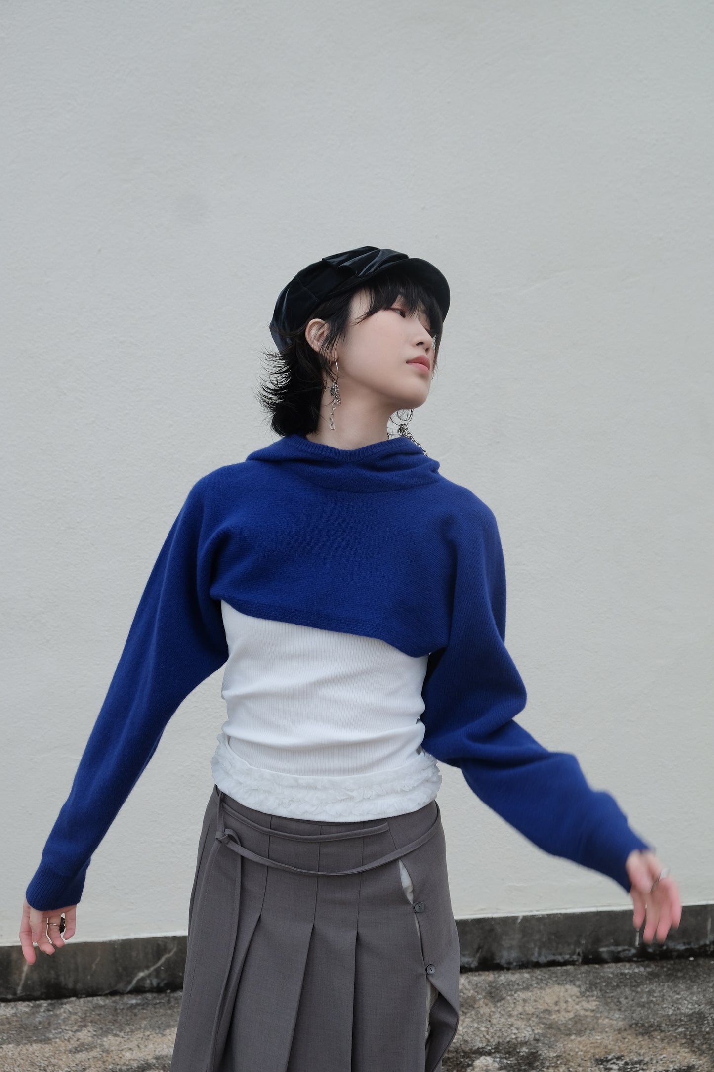 Cropped Hoodie - Merino Wool & Cashmere (Blue)