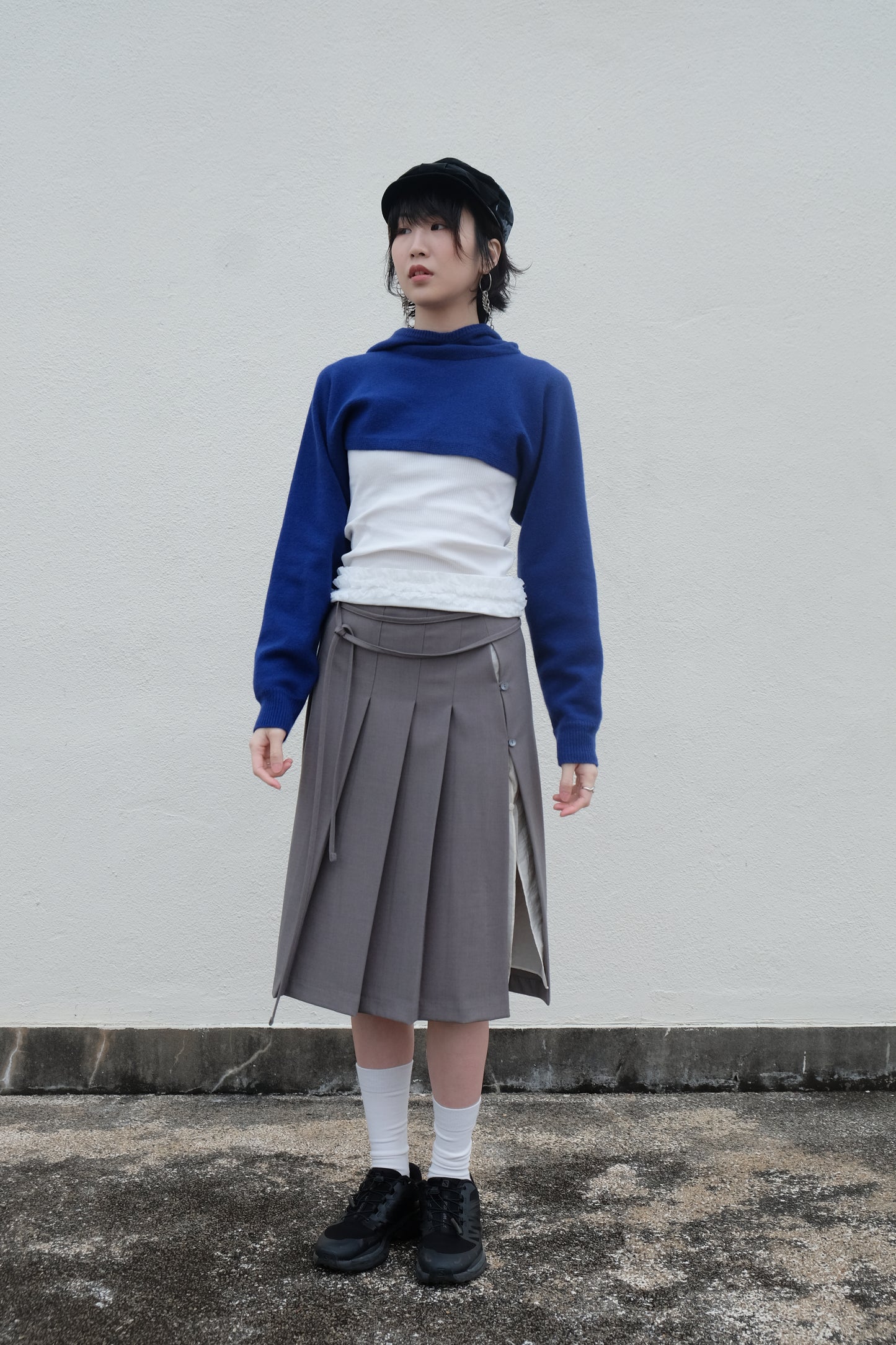 ✨推！"Winona" Double-layer Slit & Pleated Skirt (Grey)