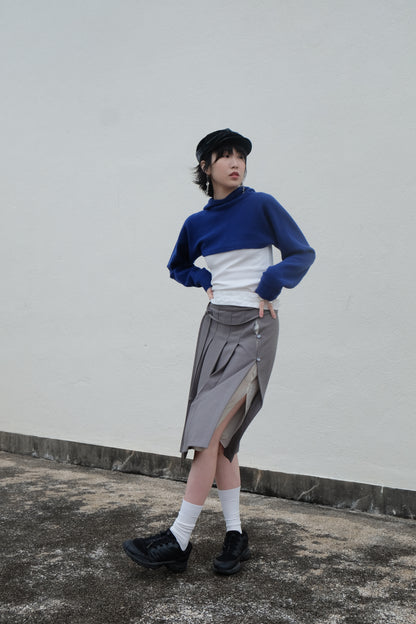 ✨推！"Winona" Double-layer Slit & Pleated Skirt (Grey)