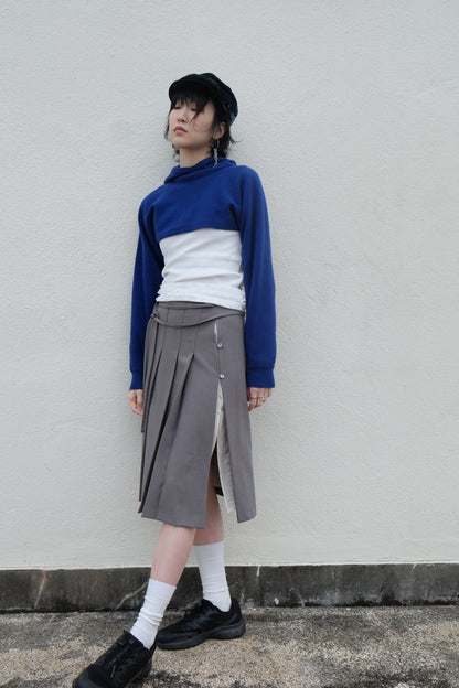 ✨推！"Winona" Double-layer Slit & Pleated Skirt (Grey)