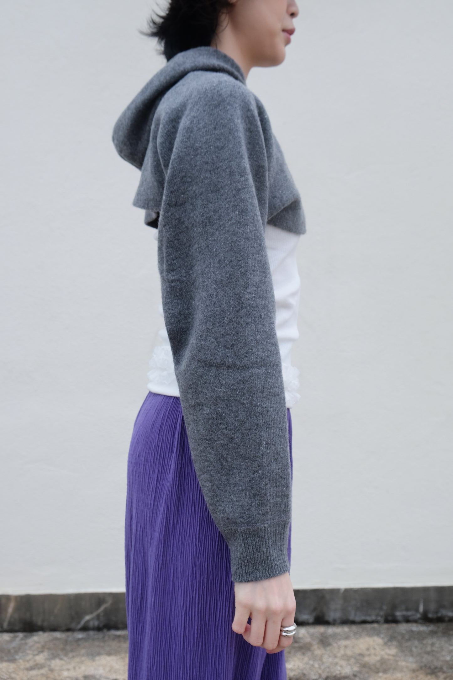 Cropped Hoodie - Merino Wool & Cashmere (Grey)