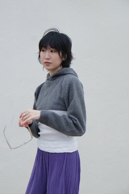 Cropped Hoodie - Merino Wool & Cashmere (Grey)