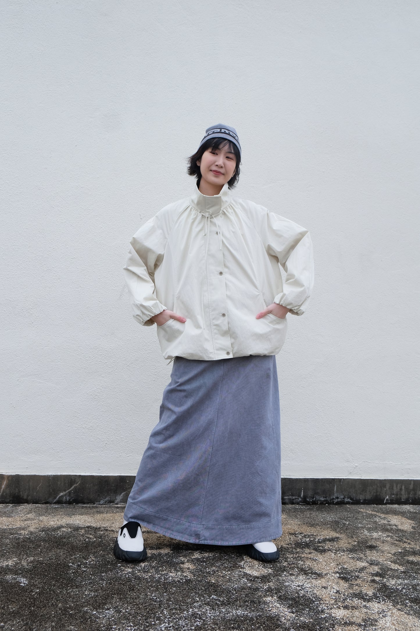 ✨推！"Andre" 90s Heavy Washed Cotton A-line Skirt (Grey)