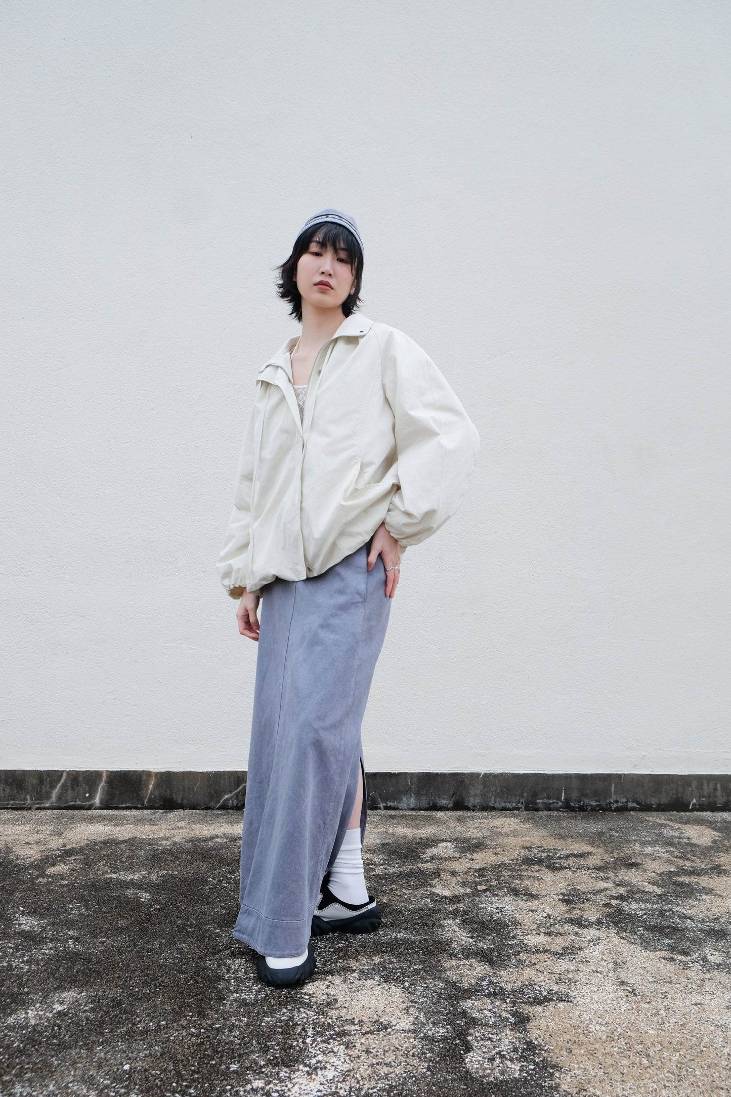 ✨推！"Andre" 90s Heavy Washed Cotton A-line Skirt (Grey)