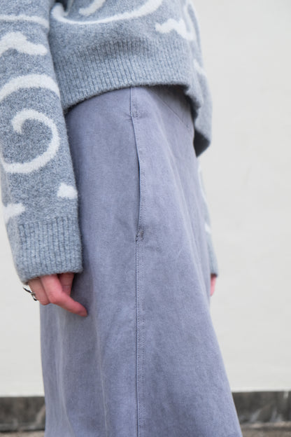 ✨推！"Andre" 90s Heavy Washed Cotton A-line Skirt (Grey)