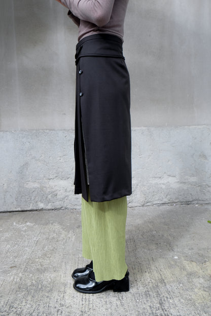 ✨推！"Winona" Double-layer Slit & Pleated Skirt (Black)