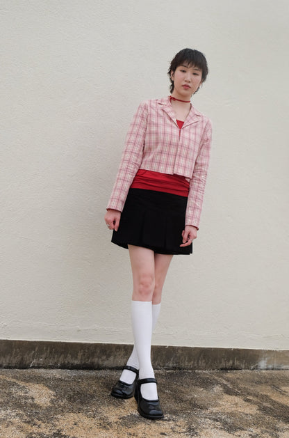Double-layer Pleated Tennis Skorts (Black/ Camel)