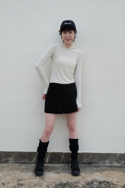 Double-layer Pleated Tennis Skorts (Black/ Camel)