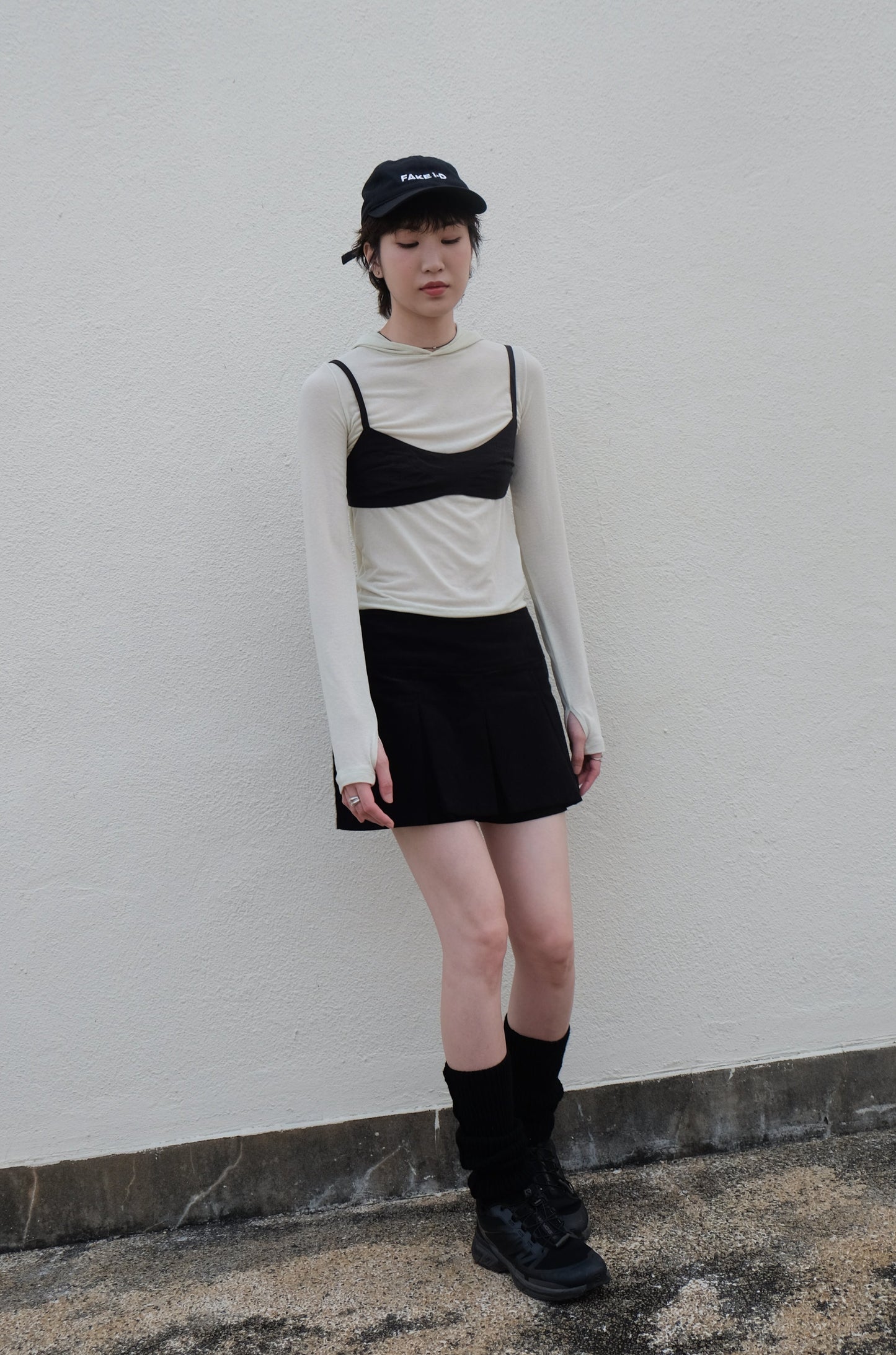 Double-layer Pleated Tennis Skorts (Black/ Camel)