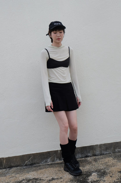 Double-layer Pleated Tennis Skorts (Black/ Camel)